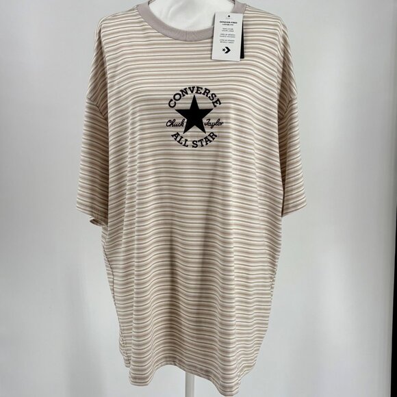 NWT Converse Gender-Free XL Striped Beige & White Tee With Chuck Taylor All Star - Picture 1 of 9